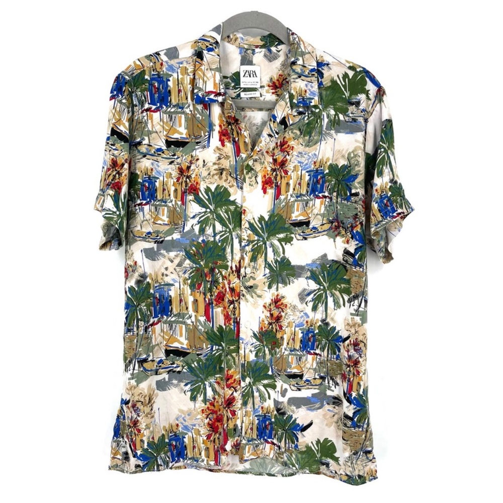 Zara Men's Hawaiian Shirt Size Large Collared Button Down